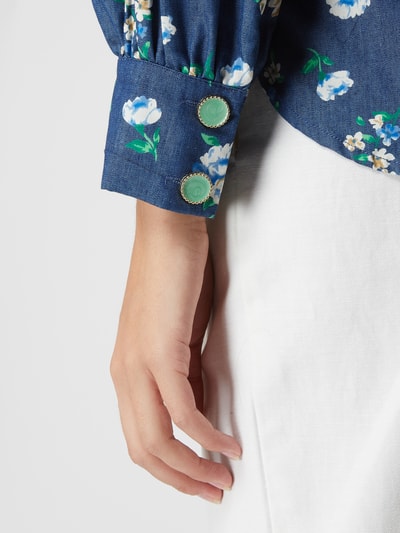 Nümph Blouse met bloemenmotief, model 'Nuedelle' Donkerblauw - 3