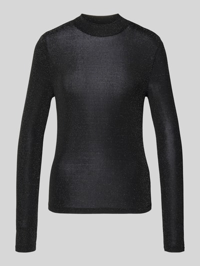 Jake*s Casual Shirt met lange mouwen en geribde ronde hals Zwart - 2