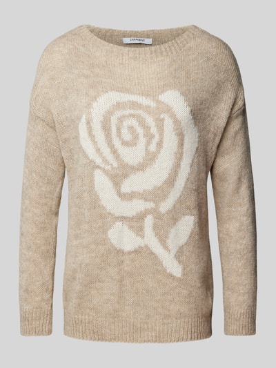 ZABAIONE Oversized gebreide pullover met motiefprint Taupe - 2