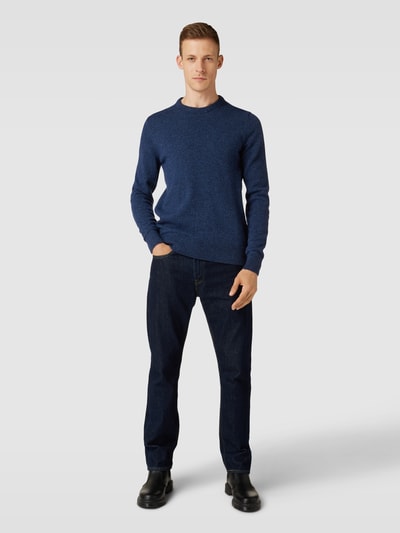 Barbour Strickpullover aus Escorial Woll-Mix mit Label-Stitching Jeansblau Melange 1