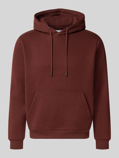 Produktfoto, Hoodie mit Känguru-Tasche Modell 'BRADLEY' von JACK & JONES, Mieszanka materiałów z mieszanką bawełny, luźny krój, kaptur z tunelem, kieszeń kangurka, długość tyłu w rozmiarze M: 64 cm, długość rękawów w rozmiarze M: 70 cm, jednolity brązowy kolor, gładka tekstura