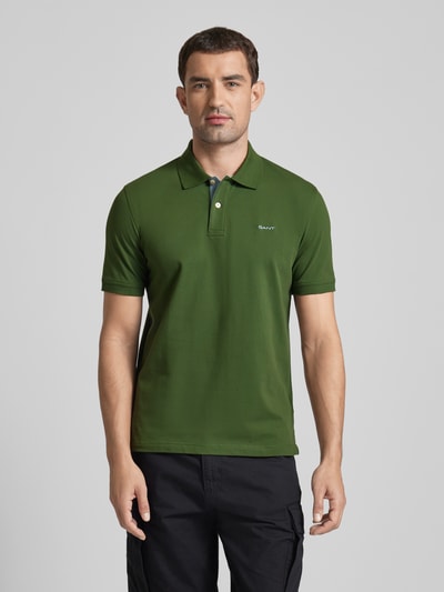 Gant Regular fit poloshirt met labelstitching Olijfgroen - 4