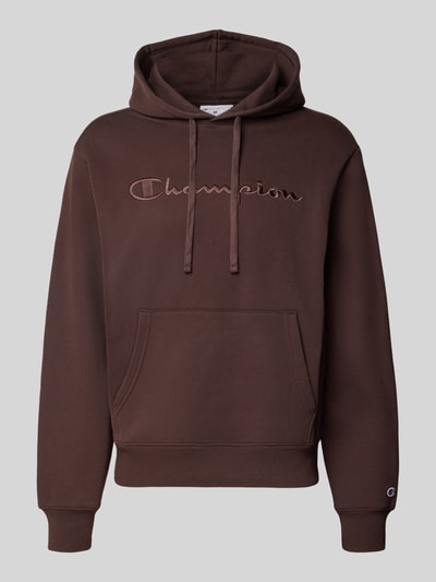 Productfoto, Relaxed Fit Hoodie aus Baumwoll-Mix mit Label-Stitching van Champion in bruin met kangoeroezak en elastische boorden