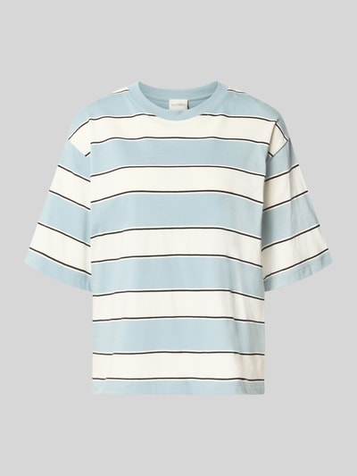 Produktfoto, t-shirt uit puur katoen van closed in lichtblauw en wit met zwarte strepen, losse pasvorm, geribde ronde hals