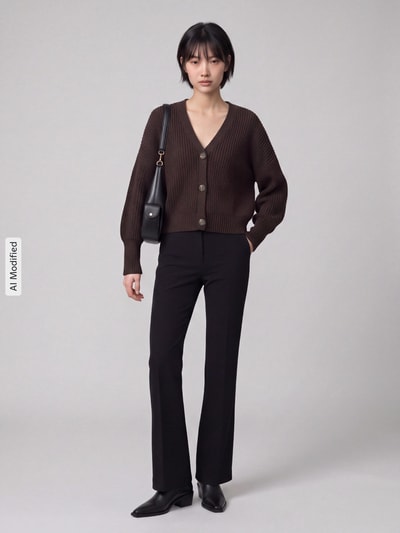 VERO MODA kardigan rozpinany o kroju oversized z dekoltem w serek model 'LEA' Czekoladowy 1