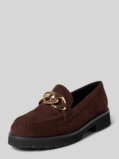 Produktfoto, Loafer aus echtem Leder mit Zierdetail von Högl in Dunkelbraun mit goldfarbener Kette, leicht profilierte Sohle, Damen Loafer