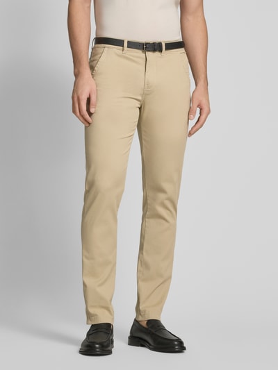 Lindbergh Classic Stretch Fit Chino mit Gürtel Hellbraun 4