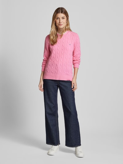 Gant Gebreide pullover met kabelpatroon Felroze - 1