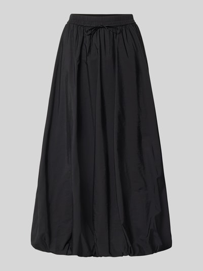 Produktfoto, zwarte uitlopende midi rok met tunnelkoord, lichte glans, glad oppervlak, Ausgestellter Midi-Rock mit Tunnelzug model 'CIURMA' van Weekend Max Mara, Dames
