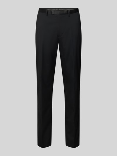 Produktfoto, Slim Fit Anzughose mit Gesäßtaschen von MCNEAL in Schwarz, glatte Textur, Bügelfalten, seitliche Eingrifftaschen, frontal.