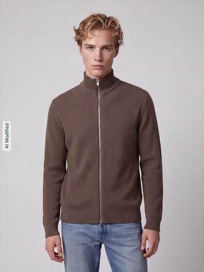 Selected Regular Fit Strickjacke aus reiner Baumwolle Modell 'DANE' Taupe 4