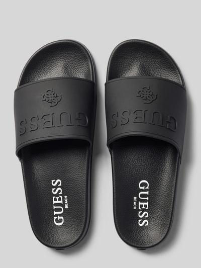 Produktfoto, Sandalette mit Logo van guess, zwarte kleur, afgeronde punt, comfortmodel, rubberzool, hakhoogte maat 39/40: 3 cm