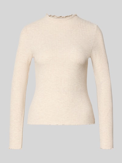 Produktfoto, kremowa bluzka z długim rękawem o prążkowanej strukturze, Slim Fit Langarmshirt mit Viskose-Anteil Modell 'EMMA' von ONLY, damska bluzka z długim rękawem