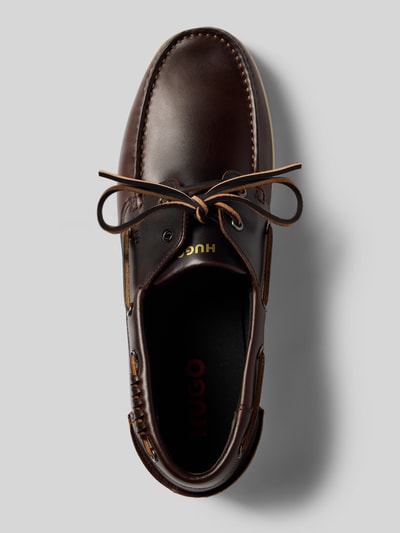 Produktfoto, Loafer aus echtem Leder Modell 'DARCY_BOAT_IT' von HUGO, Optik: Unifarben, Schuhspitze: Abgerundet, Absatzform: Flach, Applikation: Label-Prägung, Verschluss: Schnürung, Sohle: Strukturiert, Materialverarbeitung: Glattleder, Material: Echtleder, braune Farbtöne, glatte Textur