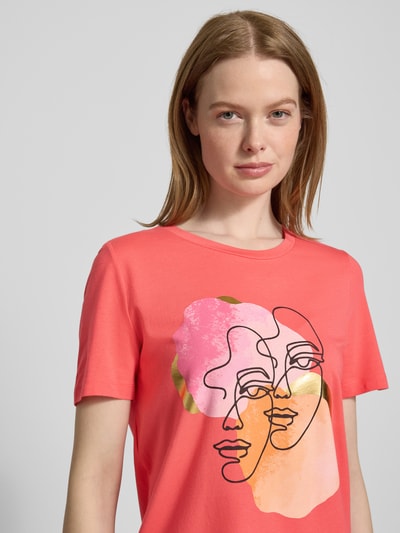 Vero Moda Comfort fit T-shirt van katoenmix, model 'DIFACEY' Lichtrood - 3