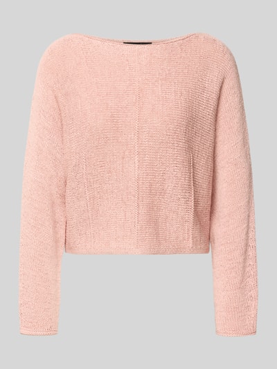 Produktfoto, Strickpullover mit U-Boot-Ausschnitt von Oui, jasny różowy kolor, mieszanka bawełny, krój regular fit, długość tyłu 44 cm, długość rękawa 59 cm