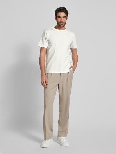 SELECTED HOMME T-Shirt mit geripptem Rundhalsausschnitt Modell 'SANDER' Offwhite 1