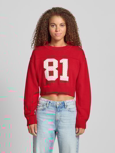 Guess Jeans Korte gebreide pullover met ronde hals Rood - 4