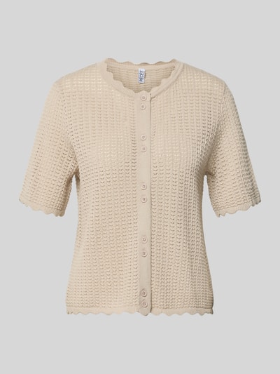 Produktfoto, beige Regular Fit Strickjacke aus reiner Baumwolle Modell 'SCOUT' von PIECES, Damen Strickjacke, strukturierte Textur, gerader Schnitt