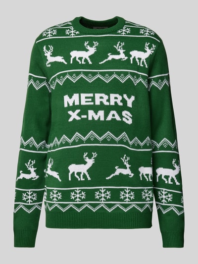 Only & Sons Strickpullover mit Motiv- und Statement-Stitching Modell 'XMAS' Gruen 2