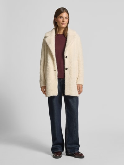Marc Cain Loose Fit Teddy-Mantel mit Alpaka-Anteil Offwhite 1