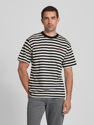 Edwin T-shirt met stitchingdetail, model 'BASIC STRIPE' Zwart - 4