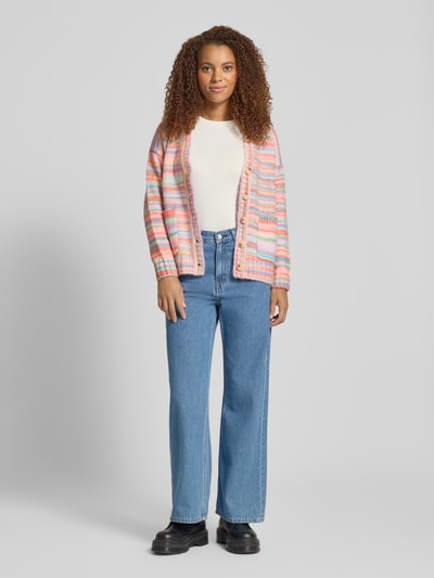 Pieces Regular fit gebreid jack van zacht ribtricot, model 'ORMAN' Roze gemêleerd - 1