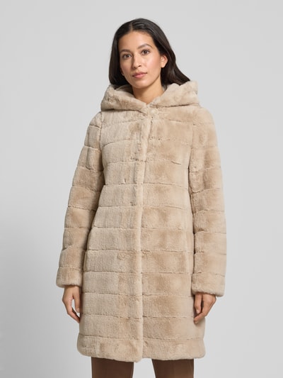 PETITE M. Płaszcz ze sztucznego futra z kapturem i wpuszczanymi kieszeniami Piaskowy 4