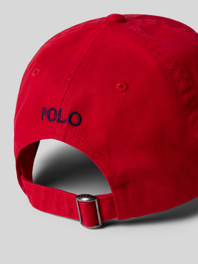 Productfoto, Basecap uit pure katoen van Polo Ralph Lauren, effen rood, logo, geborduurde luchtgaatjes, verstelbare sluiting, textuur glad katoen