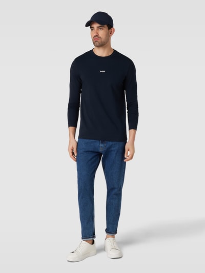 BOSS Orange Longsleeve mit Label-Print Modell 'Chark' Dunkelblau 1