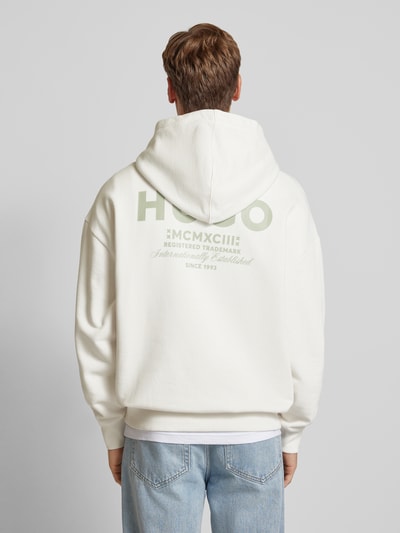 Hugo Blue Regular fit hoodie met labelprint, model 'Nazardo' Offwhite - 5