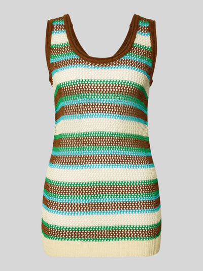 Produktfoto, Trägertop mit Rollsaum Modell 'GURU' von Topshop, Slim Fit, gestreift in Braun, Weiß, Grün und Blau, grobmaschige Textur