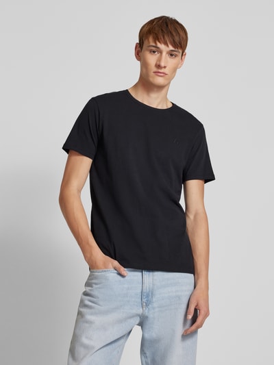 Blend T-shirt met geribde ronde hals, model 'Dinton' Zwart - 4