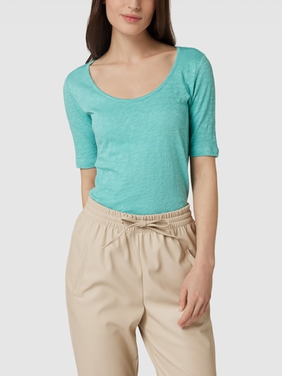 Marc O'Polo T-shirt met geribde boothals Turquoise - 4