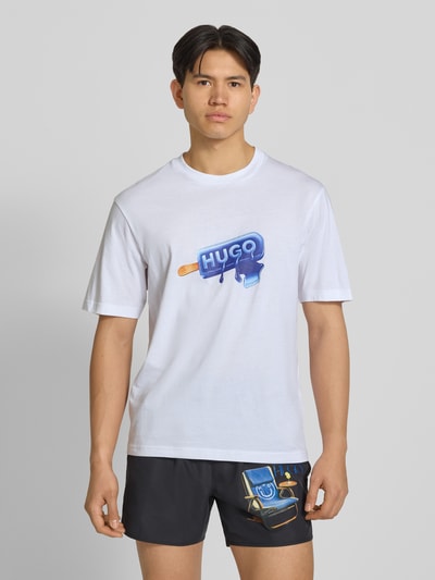 HUGO Blue t-shirt o kroju regular fit z czystej bawełny model 'NOGLASY' Biały 4