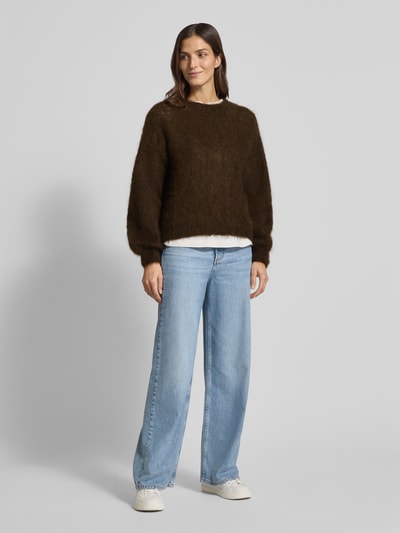 VILLA SOPHIE Relaxed fit gebreide pullover van mohairmix, model 'CAMILLE' Donkerbruin - 1