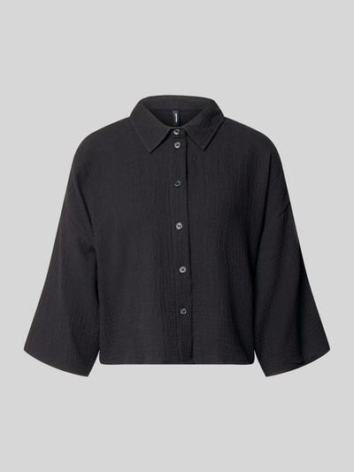 Produktfoto, Loose Fit Hemdbluse aus reiner Baumwolle Modell 'NATALI' von Vero Moda, Optik: Unifarben, Passform: Loose-Fit, Kragenform: Hemdkragen, Verschluss: Knopfleiste, Ärmelform: 3/4-Arm, Materialverarbeitung: Seersucker, Material: reine Baumwolle, strukturierte Oberfläche, dunkle Farbgebung