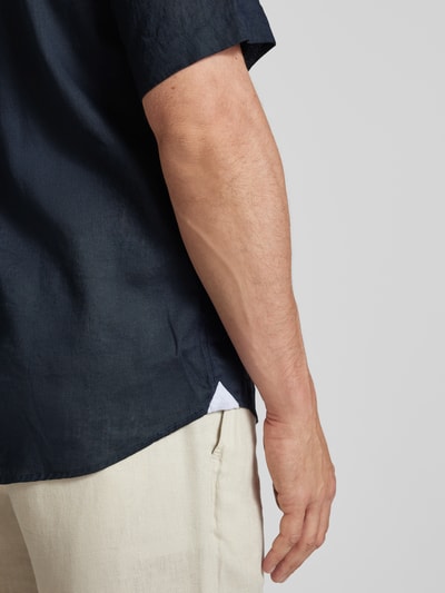 Fynch-Hatton Regular fit vrijetijdsoverhemd van een mix van linnen en katoen Marineblauw - 3