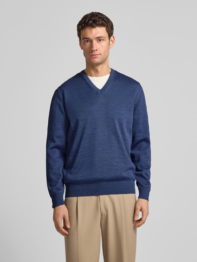 MAERZ Muenchen Gebreide pullover van scheerwol met V-hals Oceaanblauw gemêleerd - 4