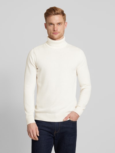 Christian Berg Men Rollkragenpullover mit Woll-Anteil und Label-Stitching Offwhite Melange 4