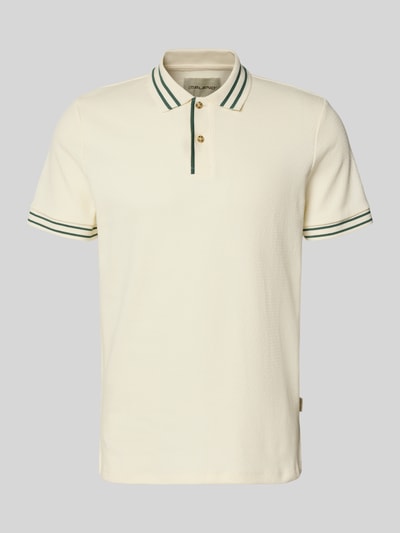 Produktfoto, Slim Fit Poloshirt mit Strukturmuster Modell 'FABLE' von Blend aus Reine Baumwolle, Knopfleiste, cremefarbig mit grünen Details