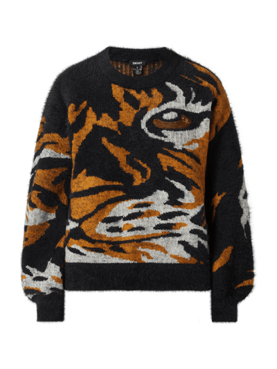 DKNY Sweter ze wzorem na całej powierzchni model ‘Tiger Eye’ Czarny 2