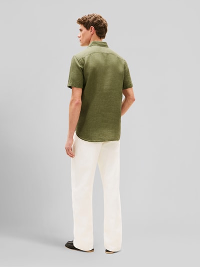 Tommy Hilfiger Regular Fit Kurzarmhemd aus reinem Leinen Oliv 5