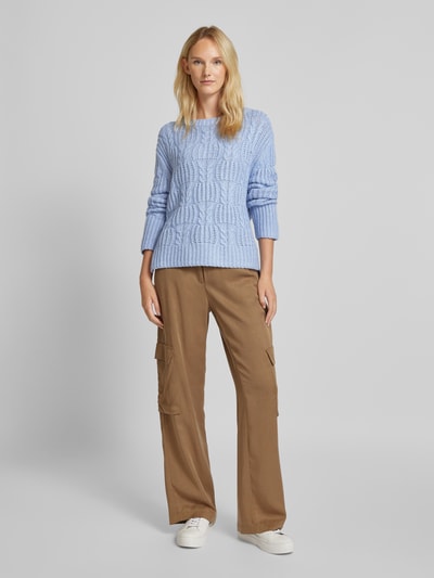 Tom Tailor Loose Fit Strickpullover mit Zopfstrickmuster und Seitenschlitzen Hellblau 1