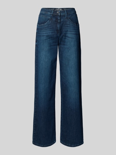 Productfoto, Flared Fit Jeans met steekzakken Model 'Laura' van Raphaela By Brax, elastische katoenmix, knoop- en ritssluiting, blauwe denim