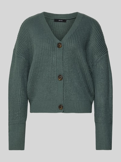 Produktfoto, Relaxed Fit Strickjacke mit V-Ausschnitt Modell 'LEA' von Vero Moda, dzianina melanżowa, długie rękawy, ściągacze, guzik.