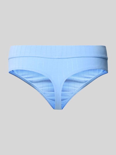 Produktfoto, String aus Baumwoll-Mix Modell 'THONG' von Calvin Klein Underwear in Hellblau, Optik: Unifarben, Streifen-Struktur, Label-Patch, Bundabschluss: Elastisch, Materialverarbeitung: Stretch