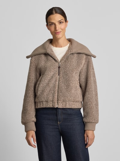 Marc O'Polo Regular Fit Teddyjacke mit Strickkragen Taupe 4