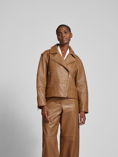 Yves Salomon Lederjacke mit Reverskragen Camel 4