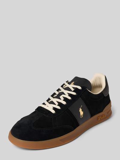 Polo Ralph Lauren Sneakersy skórzane z detalem z logo Czarny 1